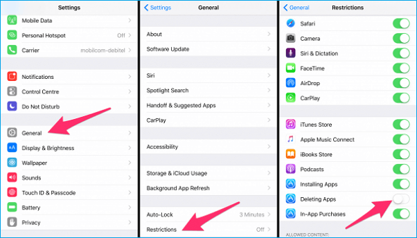 activer la restriction pour la suppression d'applications