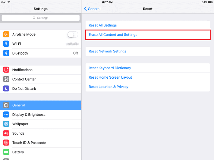 Effacer tout de l'iPad