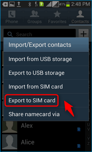Exporter vers la carte SIM 