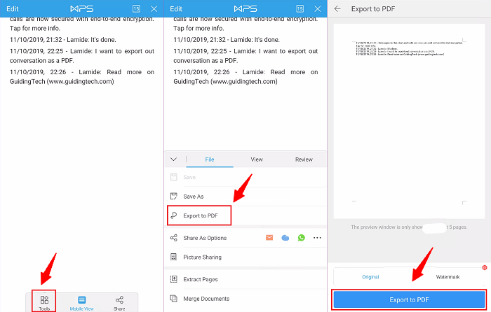 Choisissez les outils de la page WPS