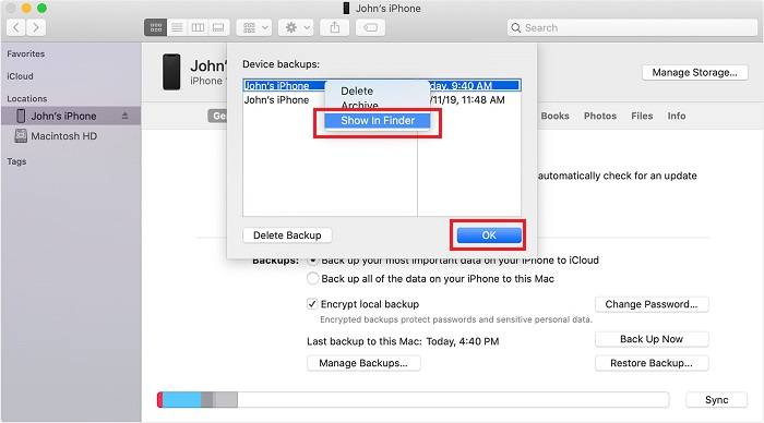 Retrouver la sauvegarde d'un iPhone sur Mac