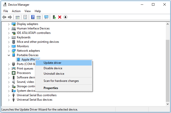 Réinstaller le pilote USB de l'appareil mobile Apple