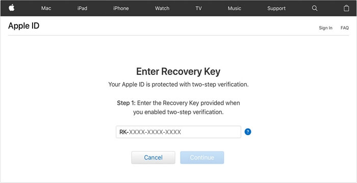 Mot de passe Apple ID oublié - Réinitialisation via la clé de récupération