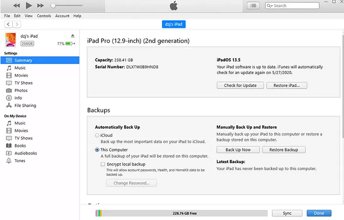 Restaurer l'iPad à partir d'iTunes
