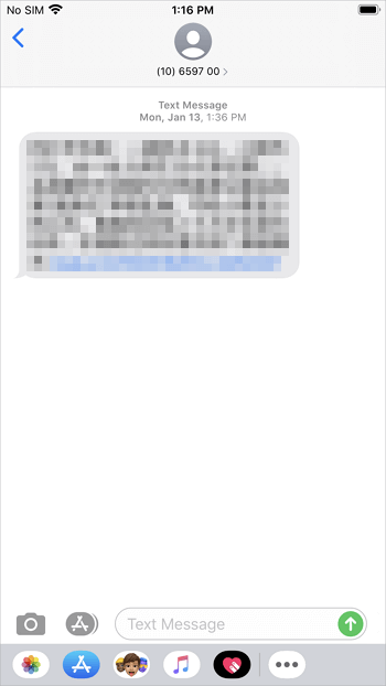 Capture d'écran des messages de l'iPhone