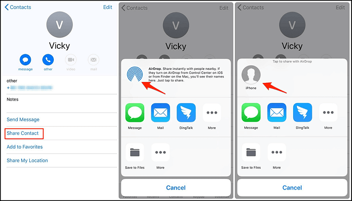 Partager des contacts via Airdrop