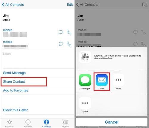 Comment sauvegarder les contacts de l'iPhone sur le PC par courrier électronique ?