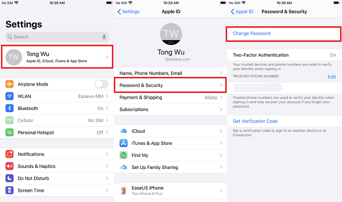 Changer le mot de passe de l'Apple ID