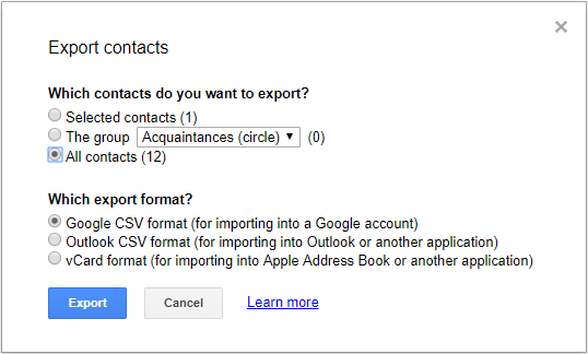 Exportation des contacts Google vers l'ordinateur
