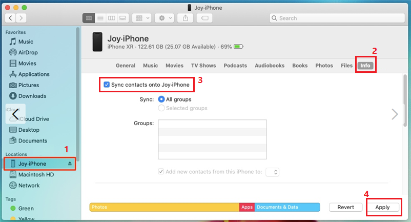 Synchronisation des contacts iPhone via Finder