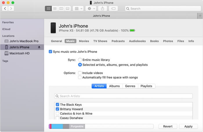 comment mettre de la musique sur iPhone via Finder
