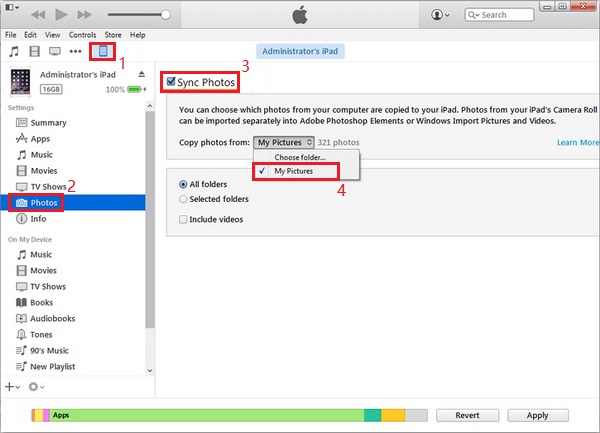 Synchronisation des photos de l'iPad à l'iPad