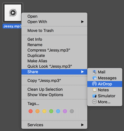 comment transférer mp3 vers iphone avec AirDrop 