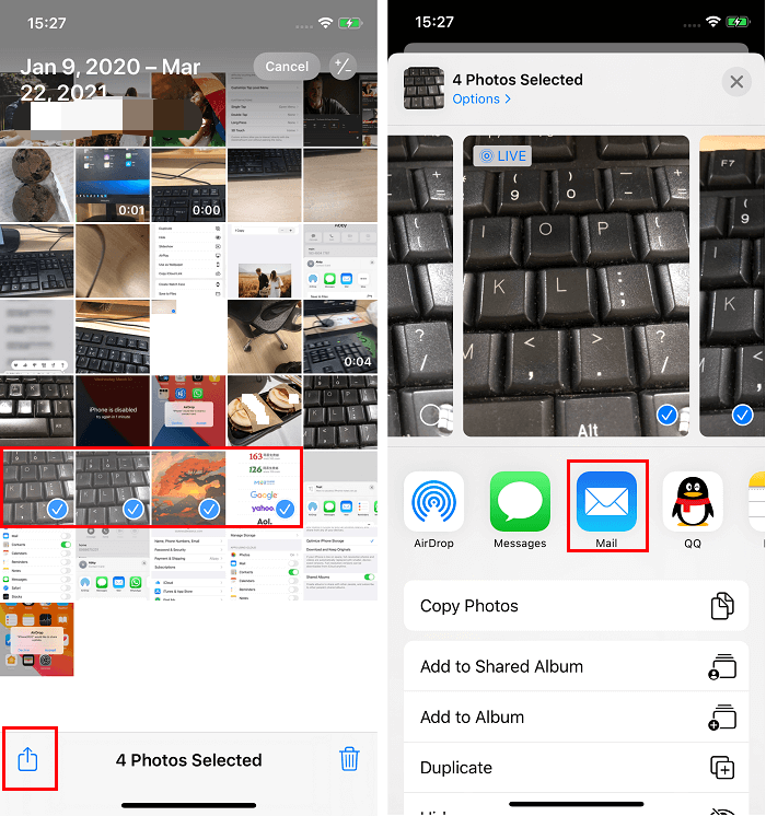 Transférer des photos de l'iPhone vers le PC par e-mail