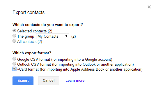 Exporter les contacts Google