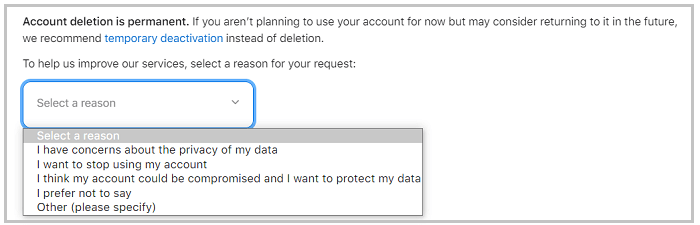 Sélectionnez un motif de demande