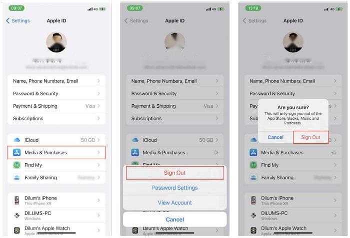 Déconnexion de l'Apple ID à partir des réglages
