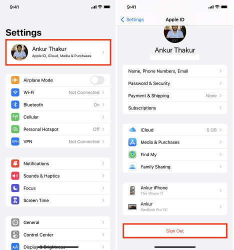 Se déconnecter d'Apple ID - 1
