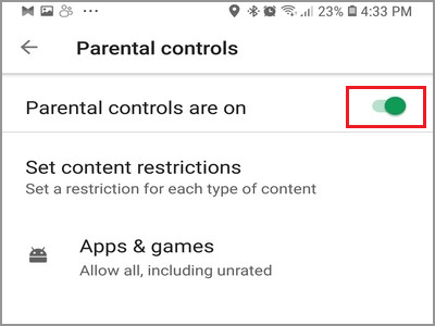 Désactiver le contrôle parental sur Android