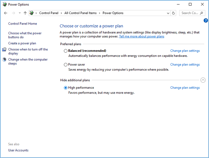 Comment accélérer Windows 10 - modifier le plan d'alimentation