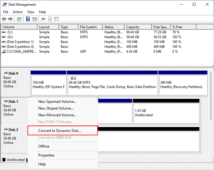 Convertir un disque en disque dynamique