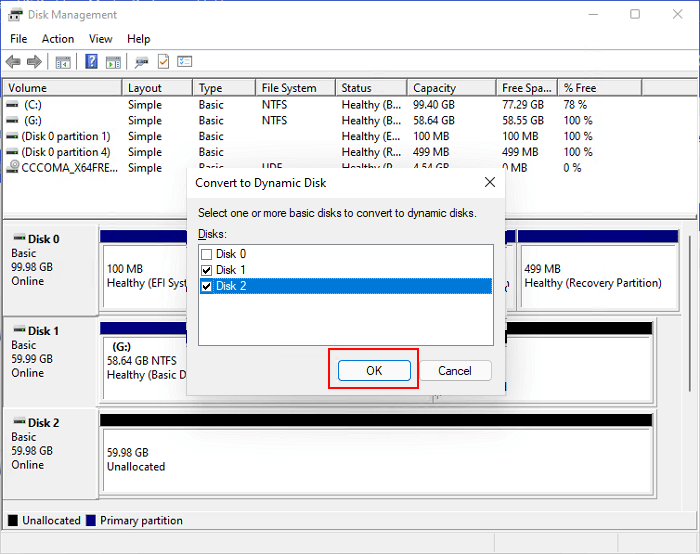 sélectionner pour convertir le disque