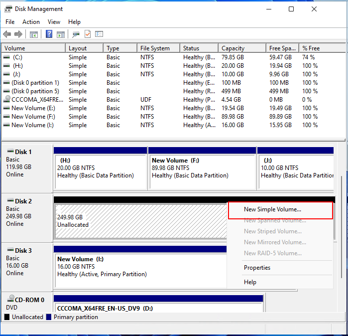 Créer un nouveau volume simple sur le nouveau ssd