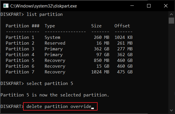 diskpart supprimer une partition