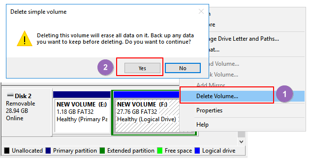Supprimez les partitions USB.