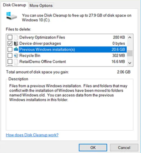 supprimer le dossier windows.old windows 11