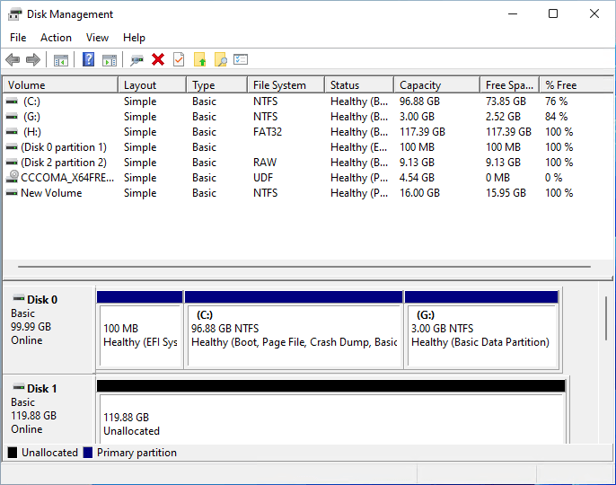 Capture d'écran de l'outil Gestion  des disques Windows 11

