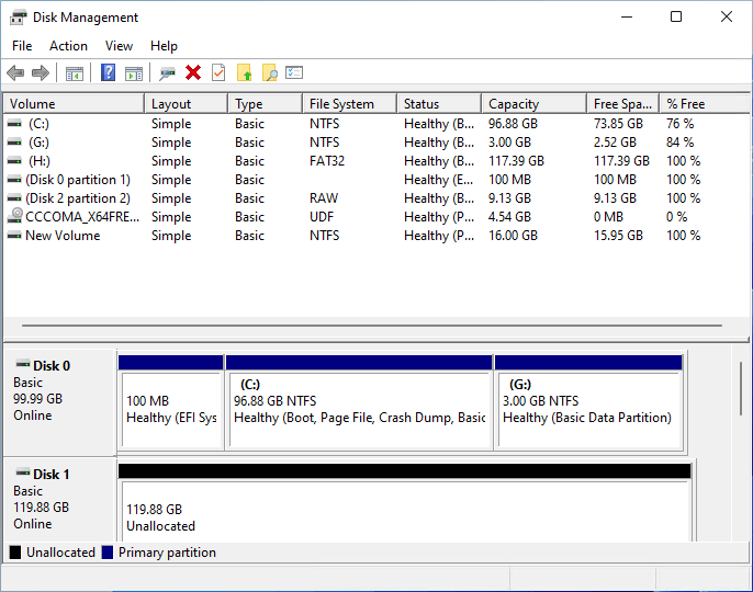 Capture d'écran de l'outil Gestion  des disques Windows 11
