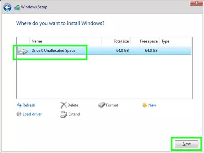 choisir le lecteur pour l'installation