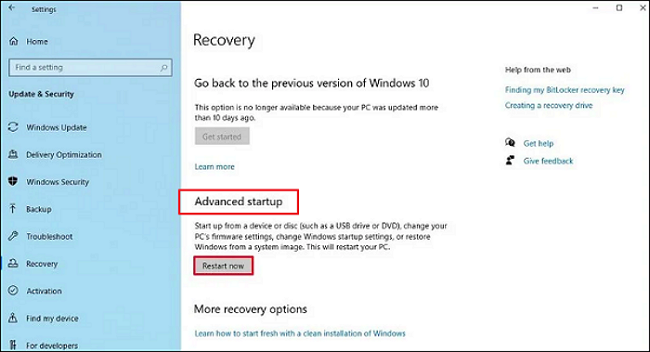 cliquez sur le bouton Redémarrer maintenant