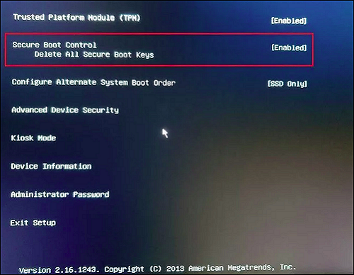 activer le démarrage sécurisé