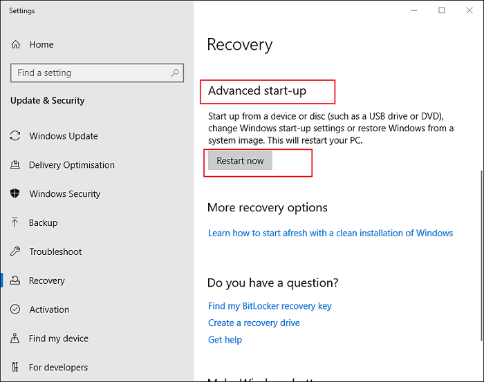 cliquez sur le bouton Redémarrer maintenant
