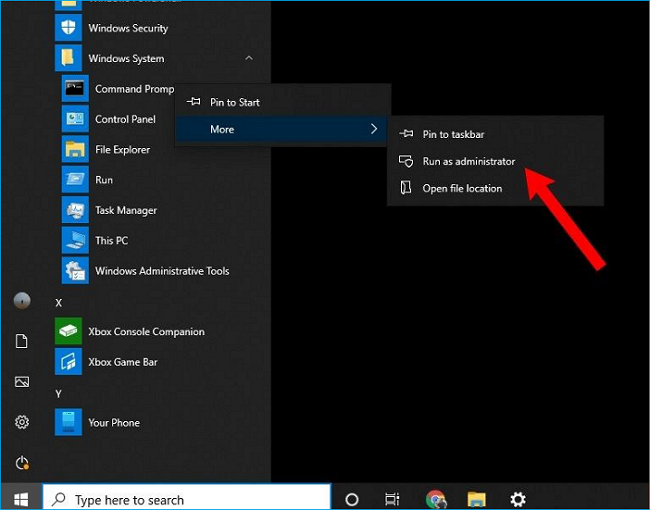 cliquez sur exécuter en tant qu'administrateur