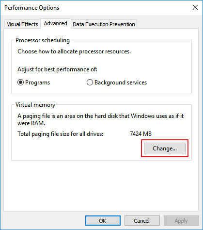 Modifier la taille de la mémoire virtuelle