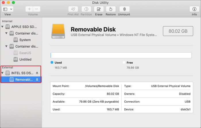 sélectionner la clé USB