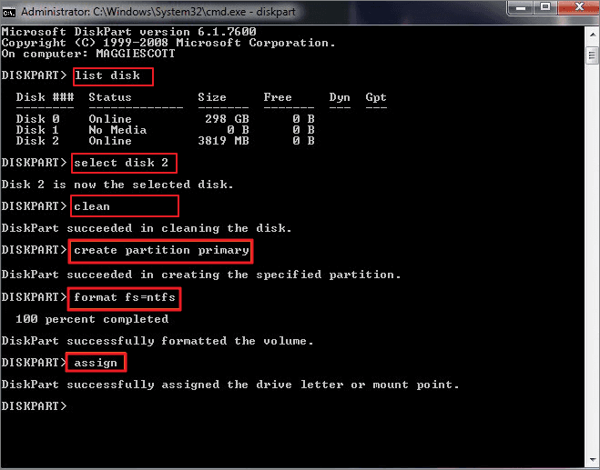 Formater une clé USB à l'aide de cmd sous Windows 7