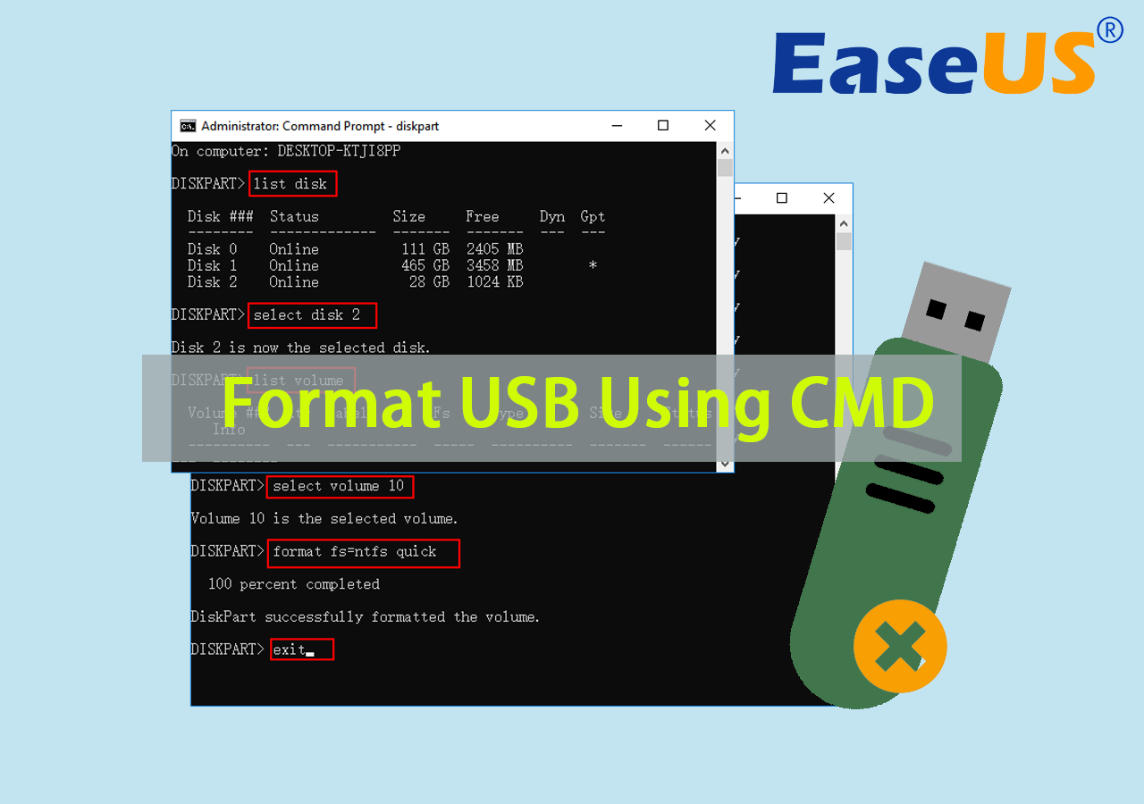 Tutoriel 2024 Comment formater une clé USB avec CMD EaseUS