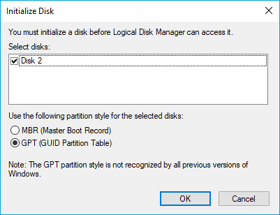 Initialiser le ssd en gpt