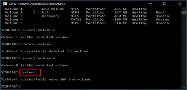 Étendre la partition en utilisant Diskpart