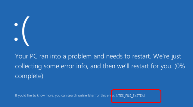 Image de l'erreur NTFS BSOD