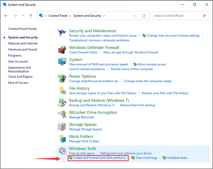 ouvrez la gestion des disques depuis le panneau de configuration