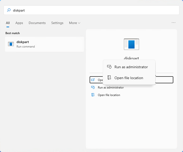 Ouvrir Diskpart dans Windows 11