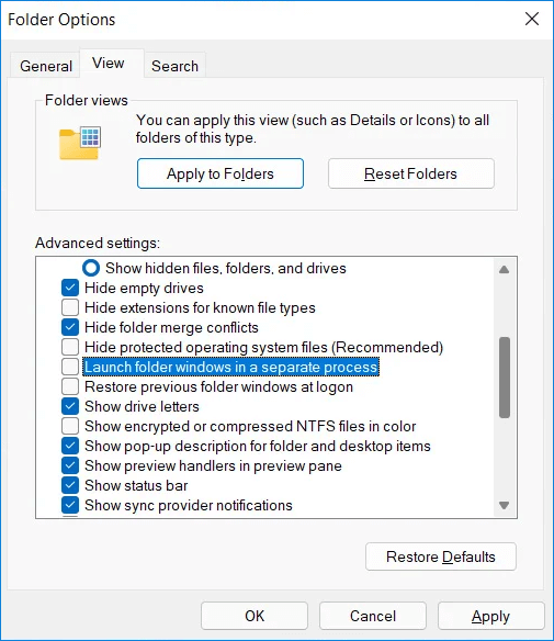 dossier de lancement dans un processus séparé