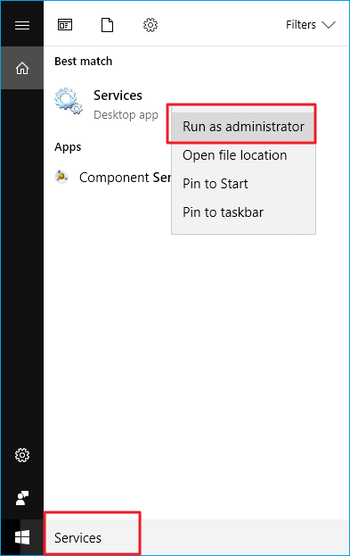 services ouverts dans Windows 10