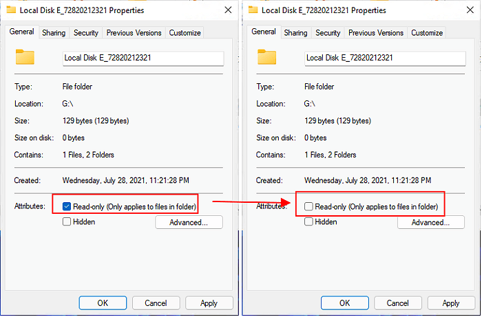 Décochez Lecture seule