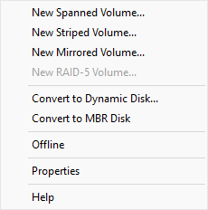 Option de clic droit sur le disque via Gestion des disques
